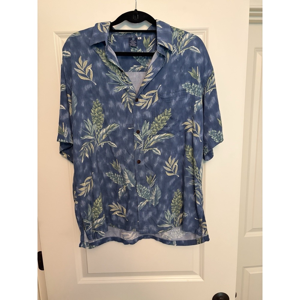 Hibiscus Collection Hawaii Floral Aloha Hawaiian Shirt Mens Size S Blue Rayon